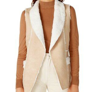 Cupcakes and Cashmere Neutral Faux Suede Fur Soft Cozy Vest  XS
